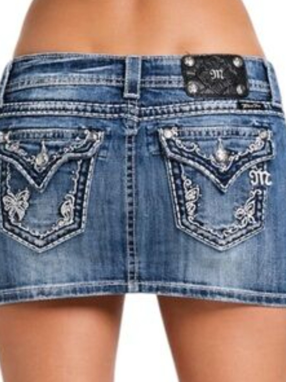 Rare NWOT Miss Me Butterfly Embellished Denim Mini Skirt ✨